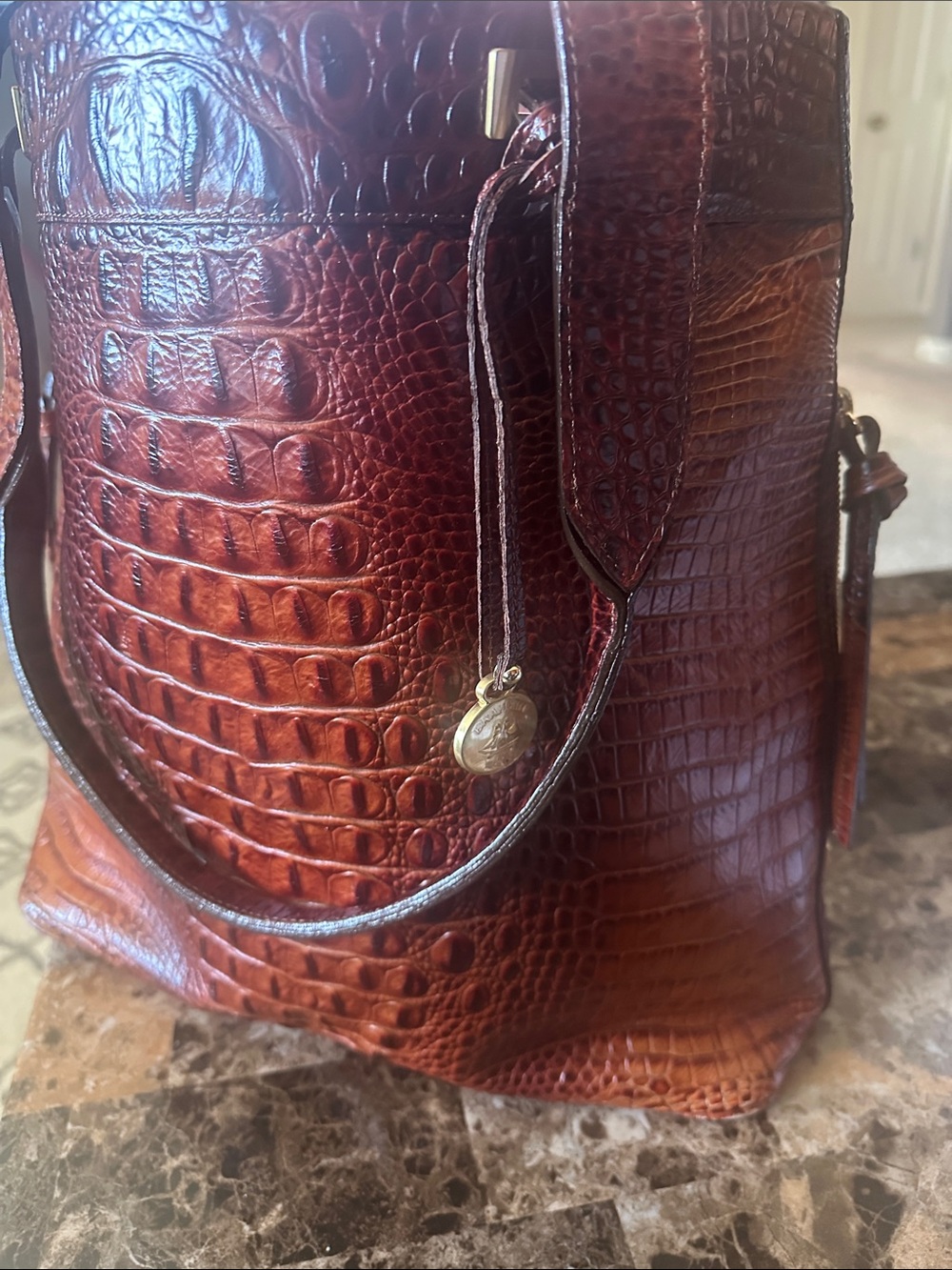 Brahmin Brown Croc-Embossed Leather Tote Bag